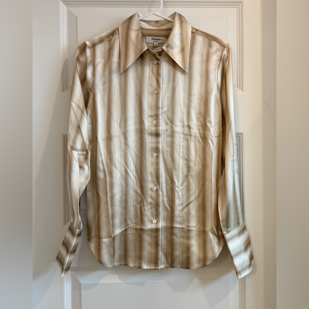 Madewell Striped Button-Down Shirt in Cream and Tan